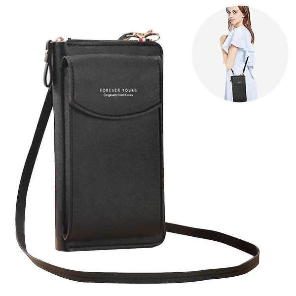 Pu-läderblockerande Crossbody-mobiltelefonväska för kvinnor plånbok Black