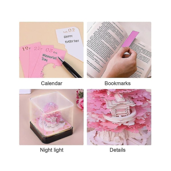 2024 Kalender Memo Pad, Skrivebords Kalender Med Led Lys 3d Notatblokk Papir Utskåret Gave Skrivebordsdekorasjon