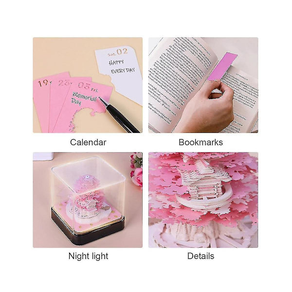 2024 Kalender Memo Pad, Skrivebords Kalender Med Led Lys 3d Notesblok Papir Udskæring Gave Dekoration