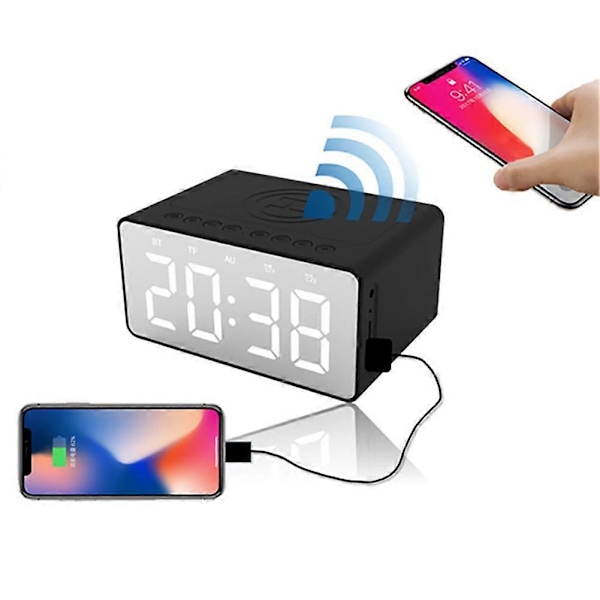 BT508 3-i-1 Trådlös Laddning LED Väckarklocka Ström Bluetooth Högtalare