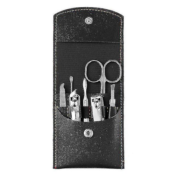 7 st/set Manikyrset Nagelklippare Verktyg Pedikyrset Rostfritt Stål Öronsked Nagelsax Sax Kit För Manikyrverktyg Black
