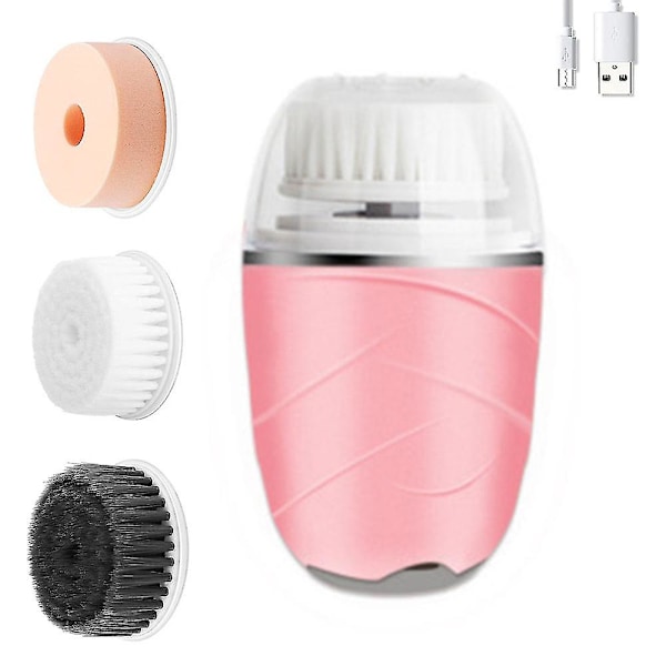 Sonic Vibration Facial Cleansing Brush - 3 børstehoder, 3 moduser, vanntett, smart timer, trådløs lading for ansikt