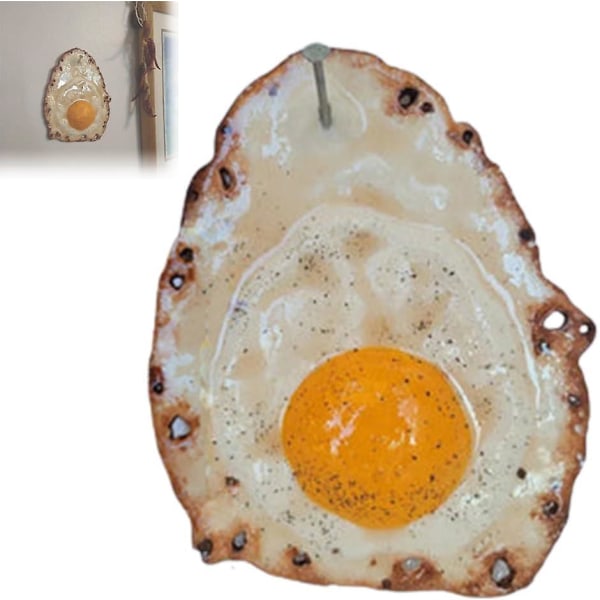 Stegte æg hængende på et søm, dekoreret med ægskulpturer smidt på væggen, fedtet spejlæg vægkunst til indretning 1Pcs