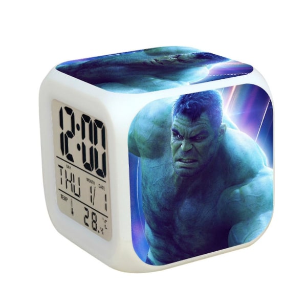 Ny Hulk Alarm Clock Led Glødende Digital 7 Farve Skiftende Skrivebordsur ES1158