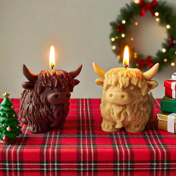 Highland Ko-formede silikoneforme til harpikslys sæbe, 3D Ko-dyr lysforme til lysfremstilling, Unik fondant chokolade kagepyntform