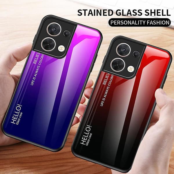 For Oppo Reno8 5g Gradient Phone Case Tempered Glass+Hard PC + Soft Tpu Durable Protective Sk Gradient Purple