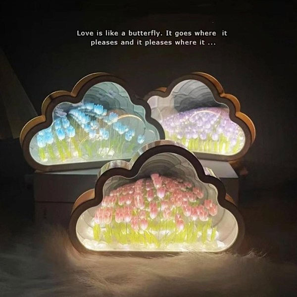 20 Blomster Sky Tulpan Spejl Natlampe, DIY LED Dekoration til Soveværelse (Pink) Pink Rosa Rosa