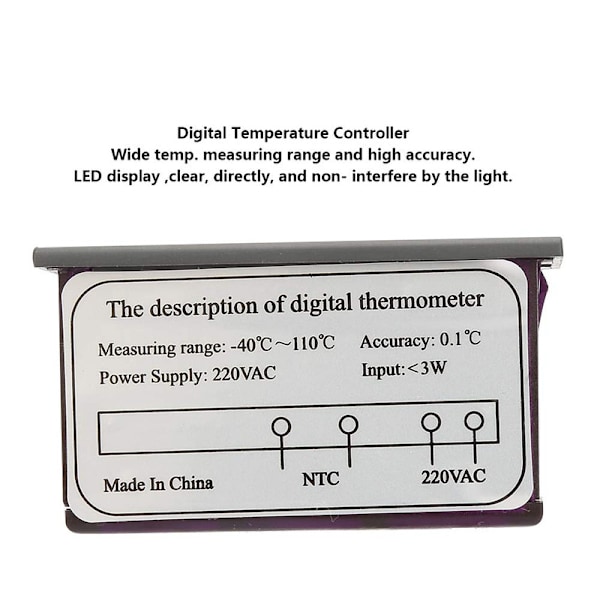 Tat Avec Sonde Tpm-900 220V Digital Temperaturregulator LED Panel Måler Med Sensor Tat Controllerp 900 Sort