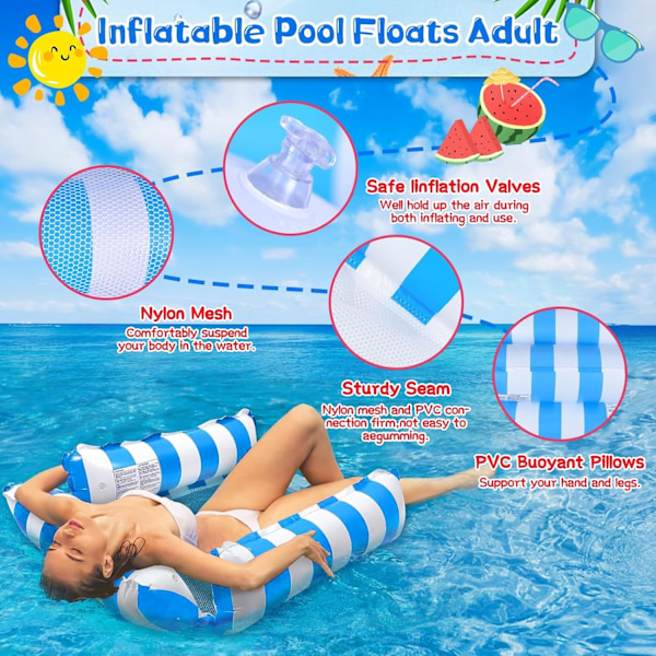 Pool Float Hängmatta, 2 Pack Pool Uppblåsbara Pool Floats, Uppblåsbar Vatten Hängmatta, Simbassäng Uppblåsbara