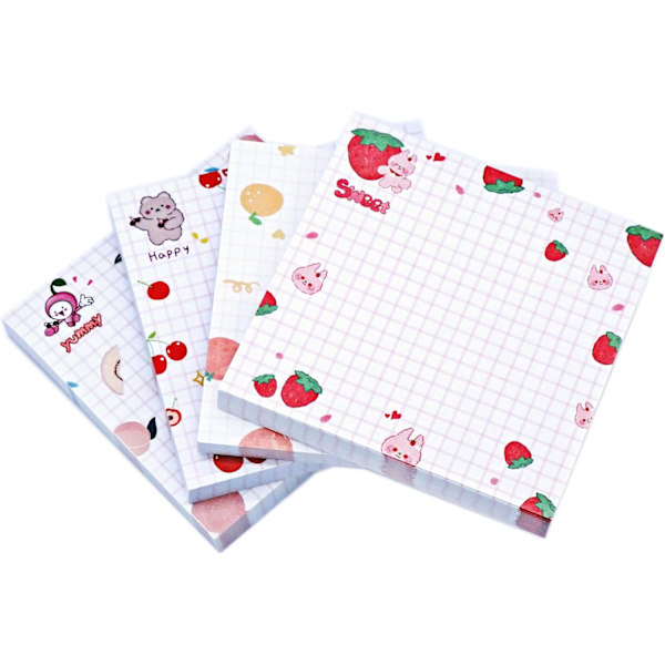 Sødt Sticky Notes Kawaii Sticky Notes 3.1x3.1in 4Pads 80Sheets/Pad Selvhæftende Note Pads Sødt Farverige Super Sticky Note Pads 4 Unikke Søde Mønstre