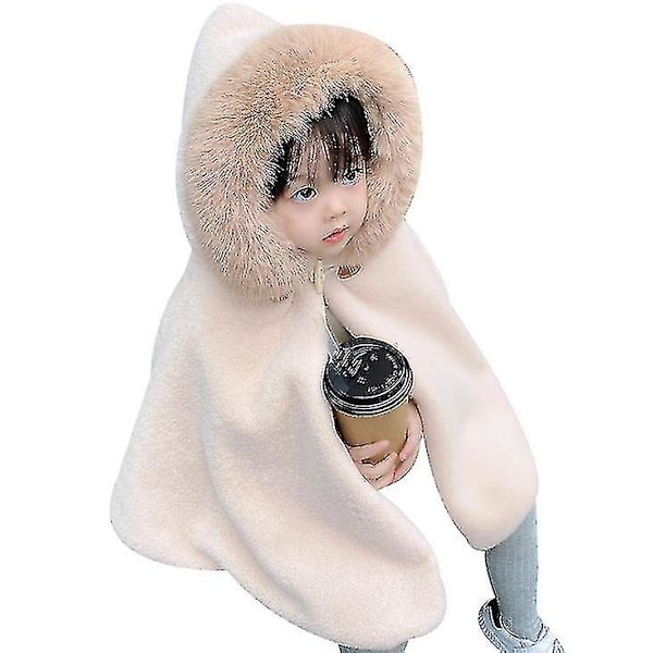 Børns Kunstpels Sjal Wraps Hætte Prinsesse Kappe BEIGE L