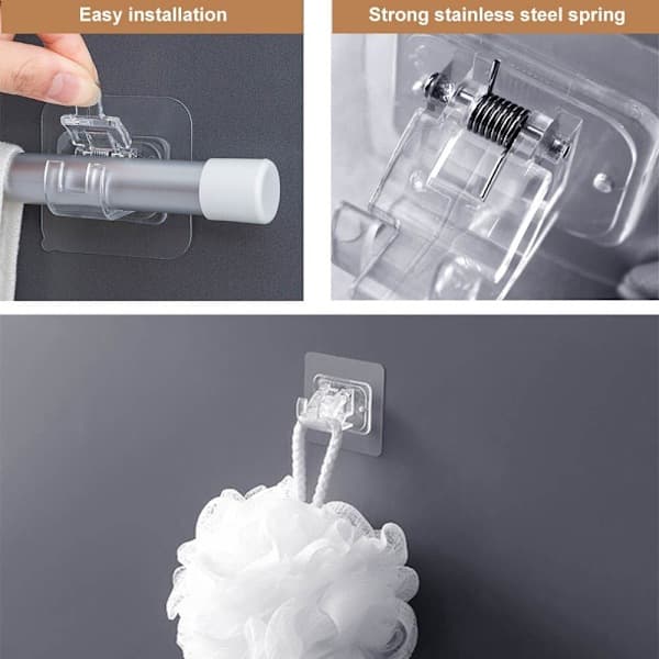 Curtain Rod Holders, 4 Pieces Transparent Self Adhesive Hooks for Kitchen and Bathroom