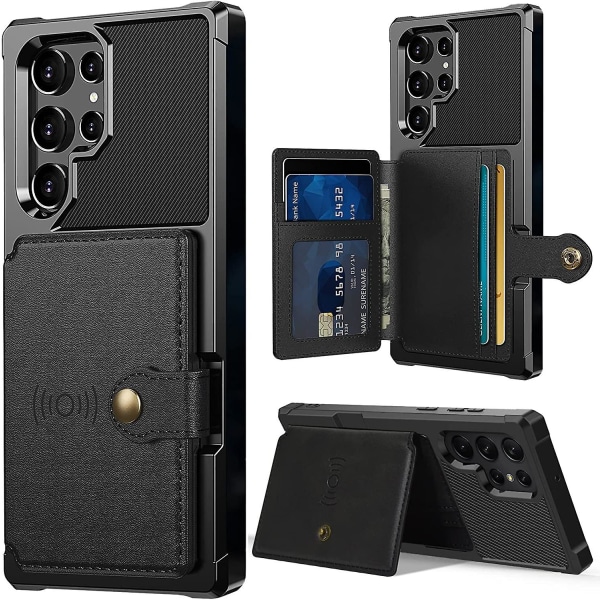 Case kompatibelt med Samsung Galaxy S23 Ultra, mjuk Tpu +hård dator dubbellagers case med kortplatser Black For Galaxy S23 Ultra