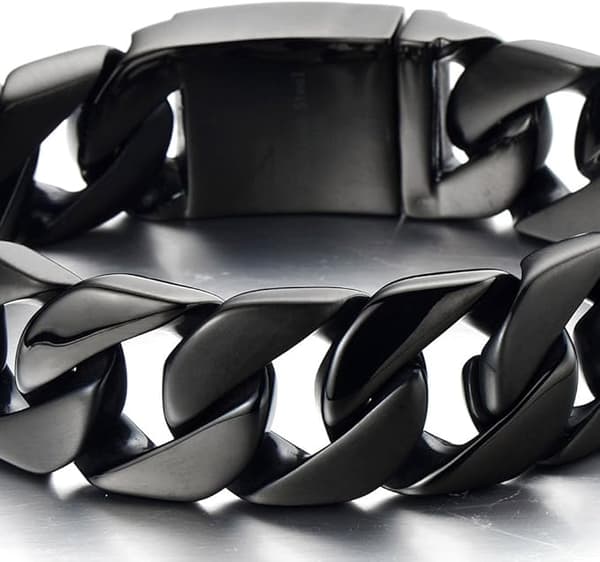 Herrearmbånd, bred stil, polert rustfritt stål, med lenker.