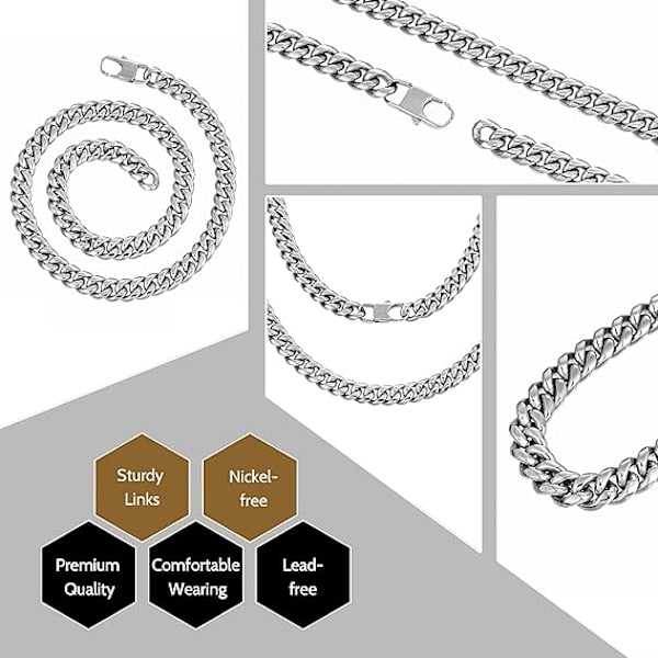 Naisten kaulakoru, Hip Hop Kuuba-ketju naisille ja tytöille, Ruostumattomasta teräksestä valmistettu hopeinen ketjukoru naisille, Ruostumattomasta teräksestä valmistettu koru
