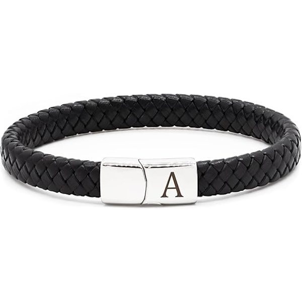 Herrearmbånd i læder med initialbogstav, gaver til mænd, far, ham, kæreste, flettet læderarmbånd