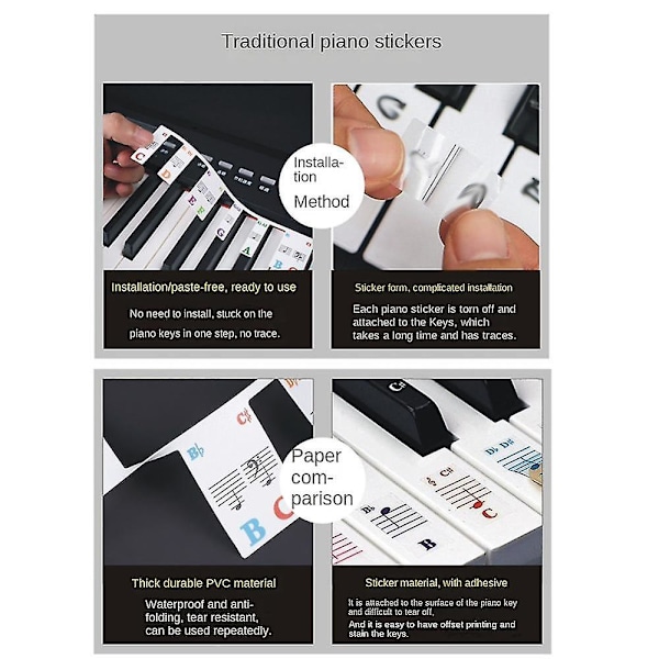 Klaver Keyboard Stickers Grand/elektrisk klaver 61 tangenter node notation note strip label til begyndere studerende