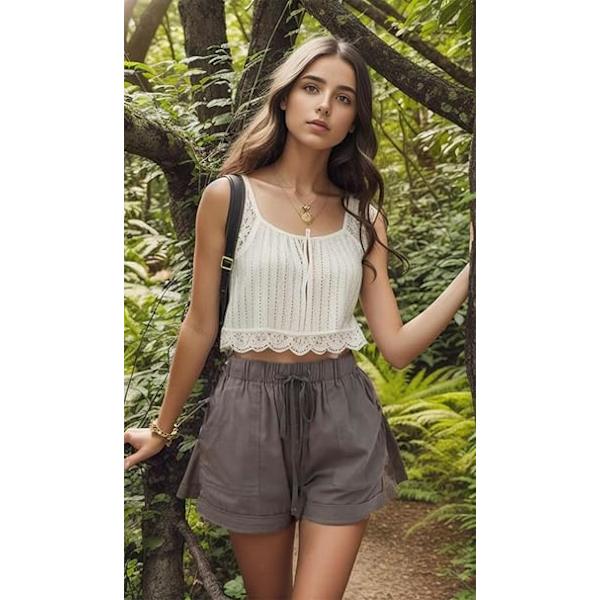 Shorts sommar dragsko bomull elastisk midja enfärgad casual shorts med fickor M Hs-dark-grey