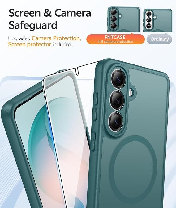 FNTCASE for Samsung Galaxy S26 Plus Case with Screen Protector, MagSafe Compatible, Translucent Matte, Full Camera Protection, Shockproof Sagebrush Green