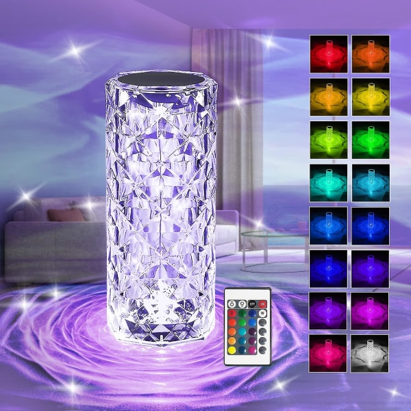 Dimmable Crystal Table Lamp With 16 Rgb Color, Remote Control, Rechargeable Table Lamp With Usb Charging Port, Valentines Day Crystal Lamp For Living