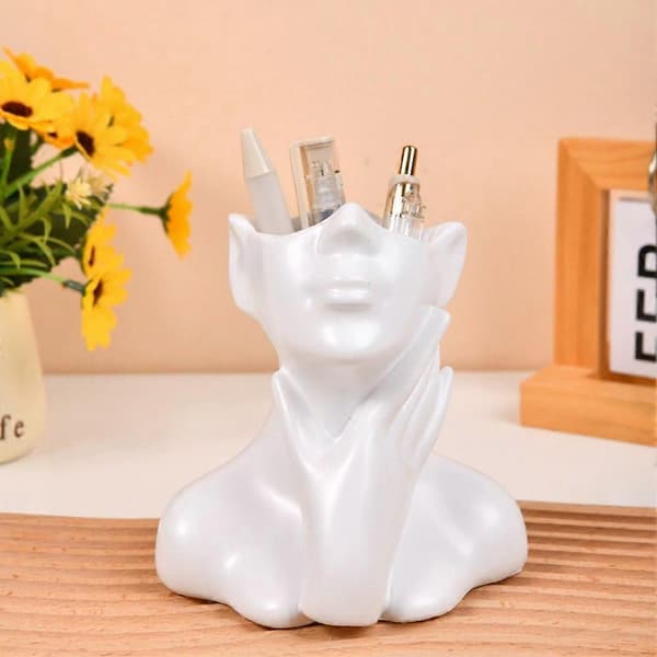 Makeupbørsteholder Kvindelig Buste Figur Vase Organizer Børste Opbevaringsboks Ny Black 1pcs