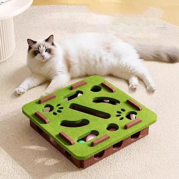 Cat Activation Toy - Interactive Cat Toy with Labyrinth and Scratching Surface Green Green Green
