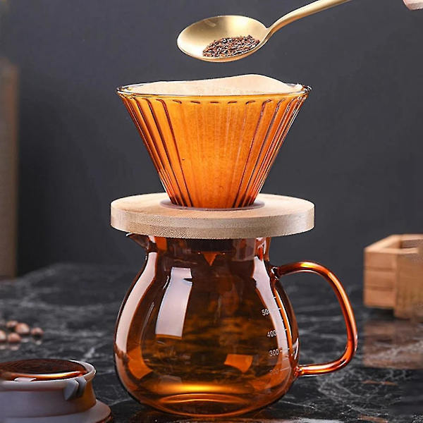 V60 Glas Kaffe Dripper Kaffeserversæt Kaffe Tragt Dripper Varmebestandig Kaffe Kande Hæld Ove (haoyi)
