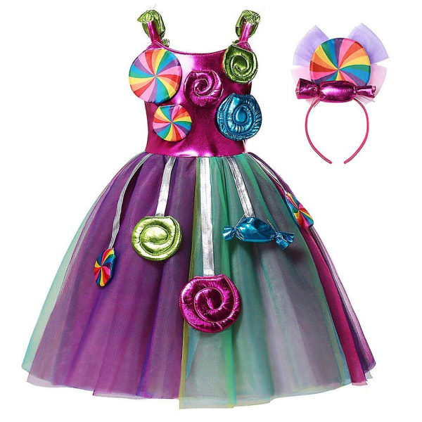 Flickor Godis Klänning Kostym Flickor Halloween Cosplay Jul Godis Kostym Barn Karneval Festkläder Hårband 5-6T