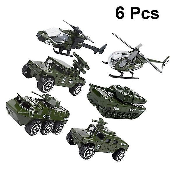 6 st 1:87 Legering Glidande Bilmodell Set Legering Militärfordon Mini Diecast Bil Leksak Set Helikopter Tank Pansarbil För Barn Pojkar