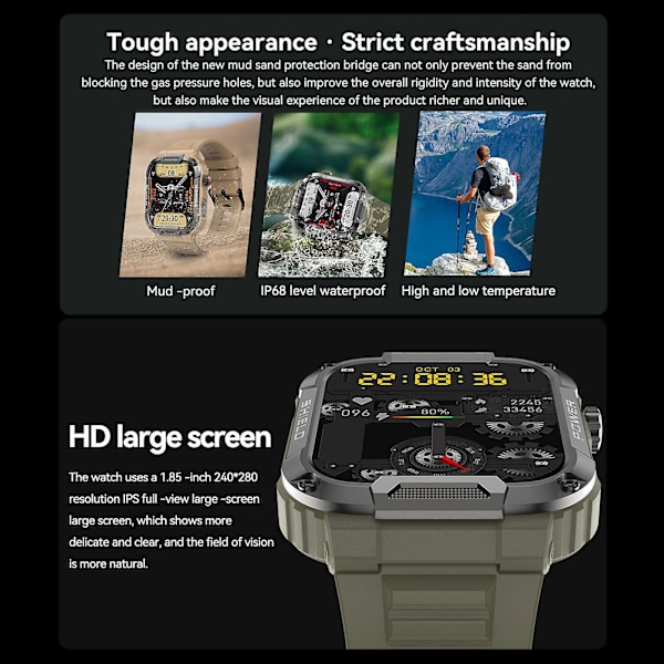 Gard Pro Ultra Smart Watch, Robust Militær Fitnessklokke, Vanntett Støvtett Brown