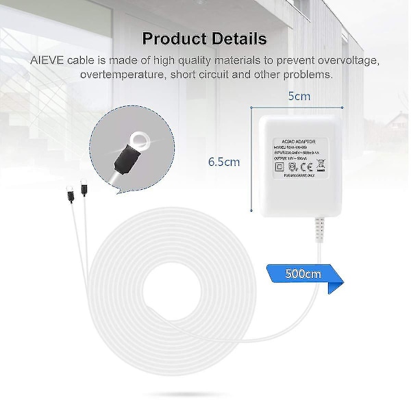 Strømforsyning til Nest Videodørklokke - Strømadapter 18v Dørklokke Transformer Kompatibel med Nest Hello Videodørklokke - Arlo og mere 18v Videodørklokke