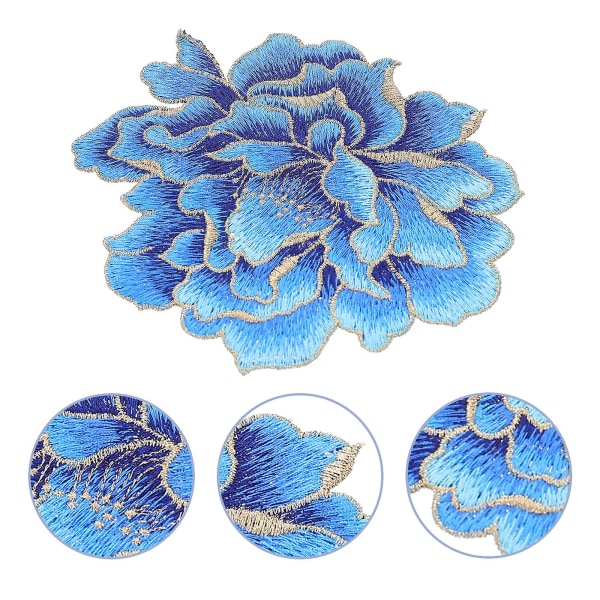 Blå Jeans Broderade Märken Sy Patchar Pion Blomma Broderi Patch Blå Applikation Patch