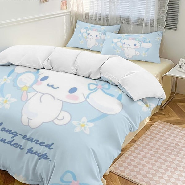 v927 Cinnamoroll 3-delt Twin Sengesæt - Inkluderer 1 Enkelt Dyne og 2 Pudebetræk - Falmebestandig Mikrofiber - Cinnamoroll io927 240x260cm 94x102in