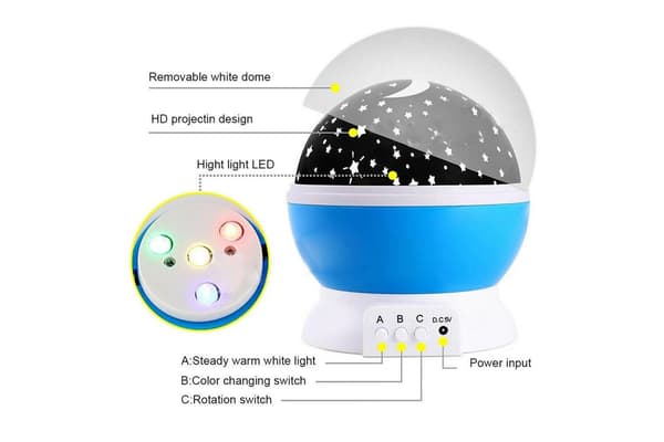 Roterende LED-projektor til børn - Stjernehimmel natlampe