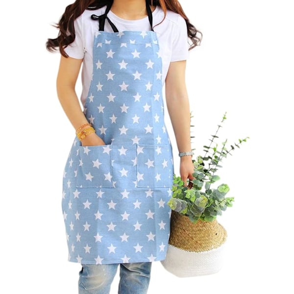 Women Cotton Cloth Apron with Pockets, Adjustable Cooking Aprons Kitchen Bib Apron for Kitchen Cooking Baking Household Cleaning