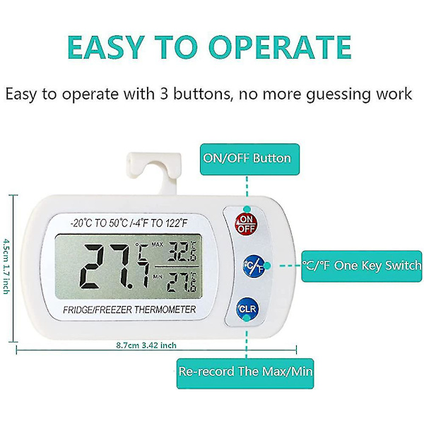 2 st kylskåpstermometer digital vattentät termometer kylskåpstemperaturmonitor