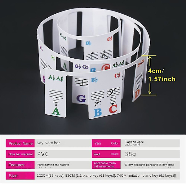 Klaver Keyboard Stickers Grand/elektrisk klaver 61 tangenter node notation note strip label til begyndere studerende