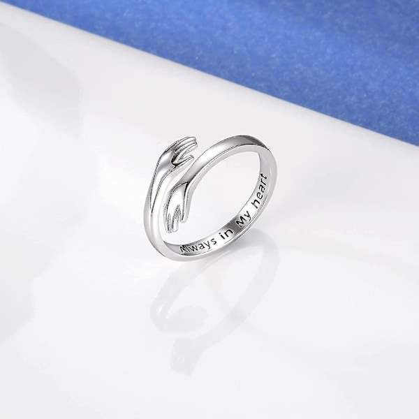 925 Sterling Hopea Hali Rings Naisille I Love You Forever Hali Ring Säädettävä Nauha Korut Lahja Teini-Ikäisille Tytöille Pareille Halaavat Käsi Rings Hopea Plat