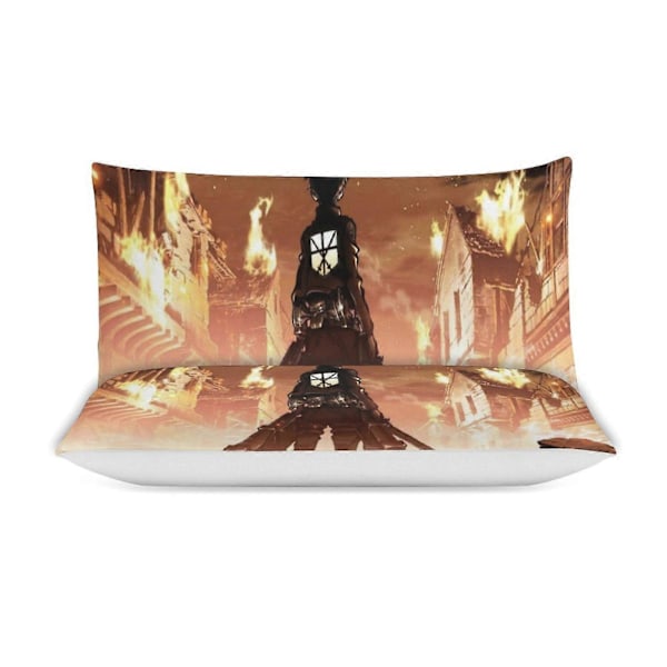 v1172 Attack On Titan Täcke Set Tjockt Mjukt 3 Delars Sängklädesset Året Runt Täcke med 2 Örngott för Vuxna Kvinnor Flickor Tonåringar Hem Rum Deco 135x200cm 53x78in