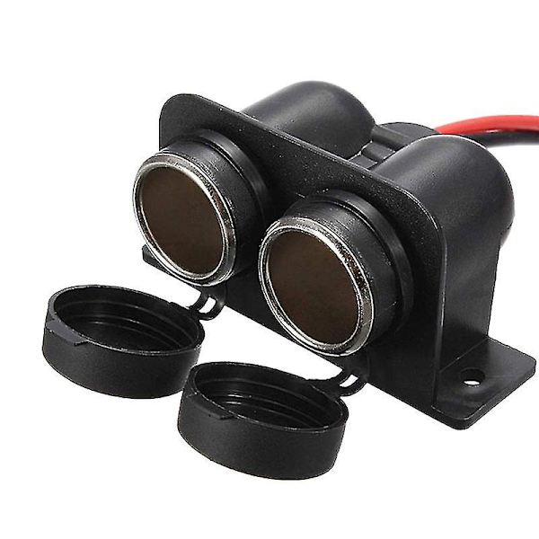 Lighter Socket 12V Vandtæt Dual Power Stikkontakt med Ledning til Bil Motorcykel Scooter Båd ATV Black
