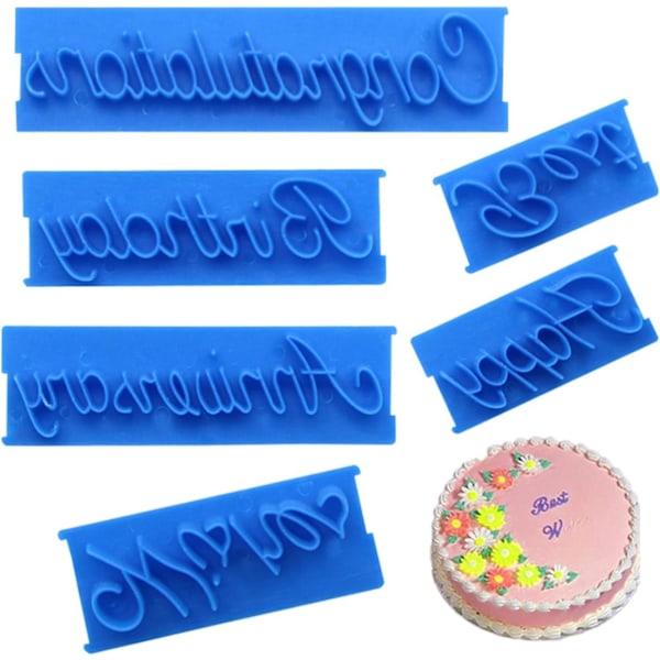 6 st kakform ordstämplar, Happy Birthday Best Wishes Congratulation Anniversary Handwritten Letter Cutter Set för DIY