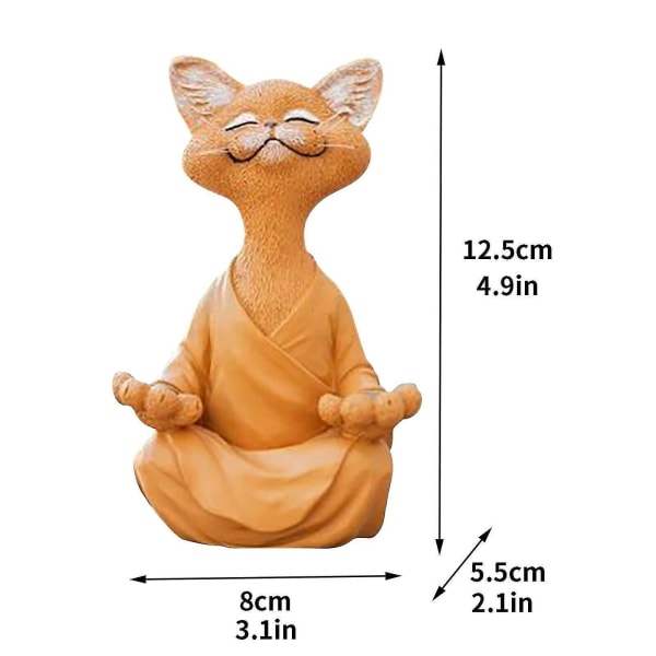 Kattfigur, Meditationsyoga Glad katt, Zenkatt avslappnad poseskulptur för hemmet Orange
