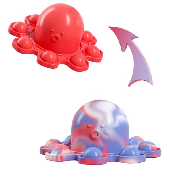 Vändbar bläckfiskdocka med tryck- och bubbelfunktion - Fidget Sensory Stress Reliever Toy Red