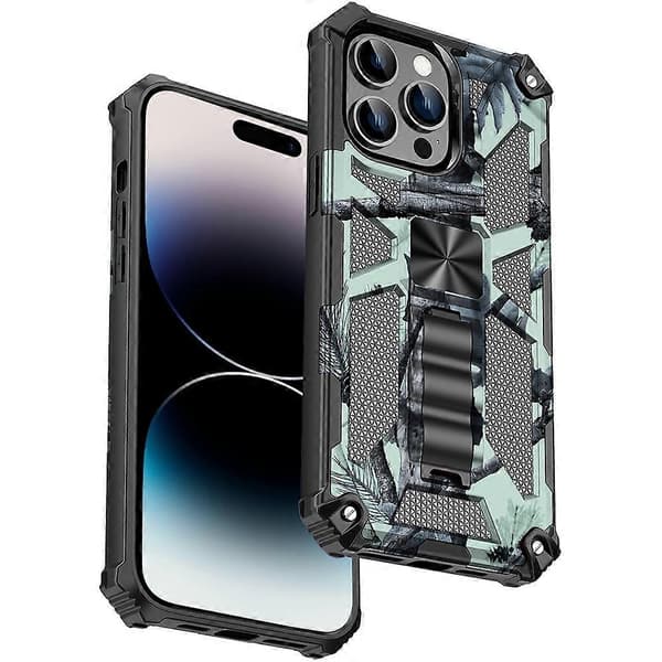 För iPhone 14 Pro Max Kamouflage Pansar Stötsäker TPU + PC Magnetiskt Telefonfodral Baby Blue