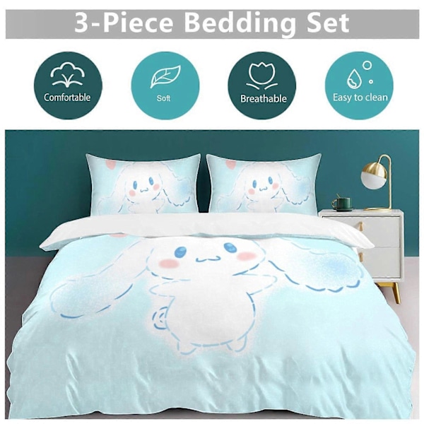 v1050 Cinnamoroll Dynebetræk Sæt Tyk Blød 3 Dele Sengelinned Sæt Helårs Dynebetræk med 2 Pudebetræk til Voksne Kvinder Piger Teenagere Hjem Værelse Indretning io 240x260cm 94x102in