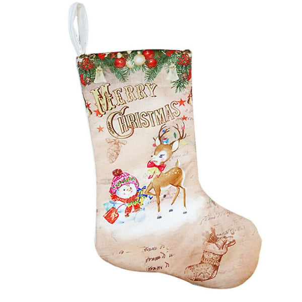 God Jul Strumpa Prydnad Jul Stor Tomte Älg Snögubbe Godis Present Fylld Väska Trä Hängande Dekoration Elk