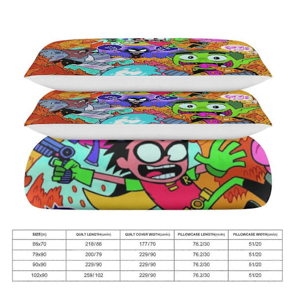 x304 Teen Titans Go 3-delt sengetøjssæt Varmt og behageligt blødt dynebetræk sengetøjssæt med 1 dynebetræk og 2 pudebetræk til soveværelse b304 200x200cm 78x78in