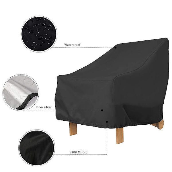 Utomhus trädgårdsfåtöljskydd djup sits 210d vattentät uteplats stolskydd UV-skydd vindtät med justerbar dragsko, 80x85x91cm(210d(svart))