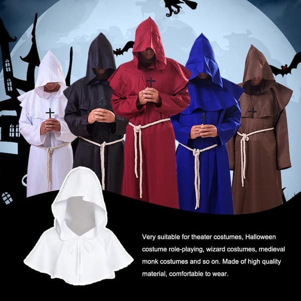 Halloween Hætte Kappe Sjal Polyester Middelalder Hætte Hat Foto Rekvisit White