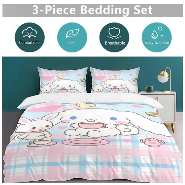 v1451 Cinnamoroll Täcke Set Tjockt Mjukt 3 Delars Sängklädesset Året Runt Täcke med 2 Örngott för Vuxna Kvinnor Flickor Tonåringar Hem Rum Inredning io 135x200cm 53x78in